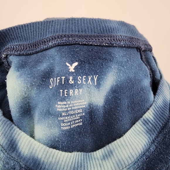 American Eagle Soft & Sexy Terry Pullover Sweatshirt Tie-dye Crew Neck Blue XL - Picture 5 of 10